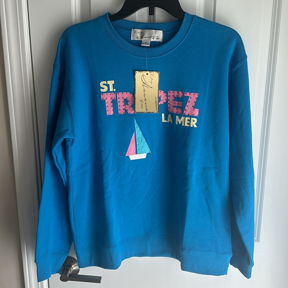 BRIGHT BLUE ST. TROPEZ JET SETTER SURF WASH CREWNECK - Picture 6 of 11